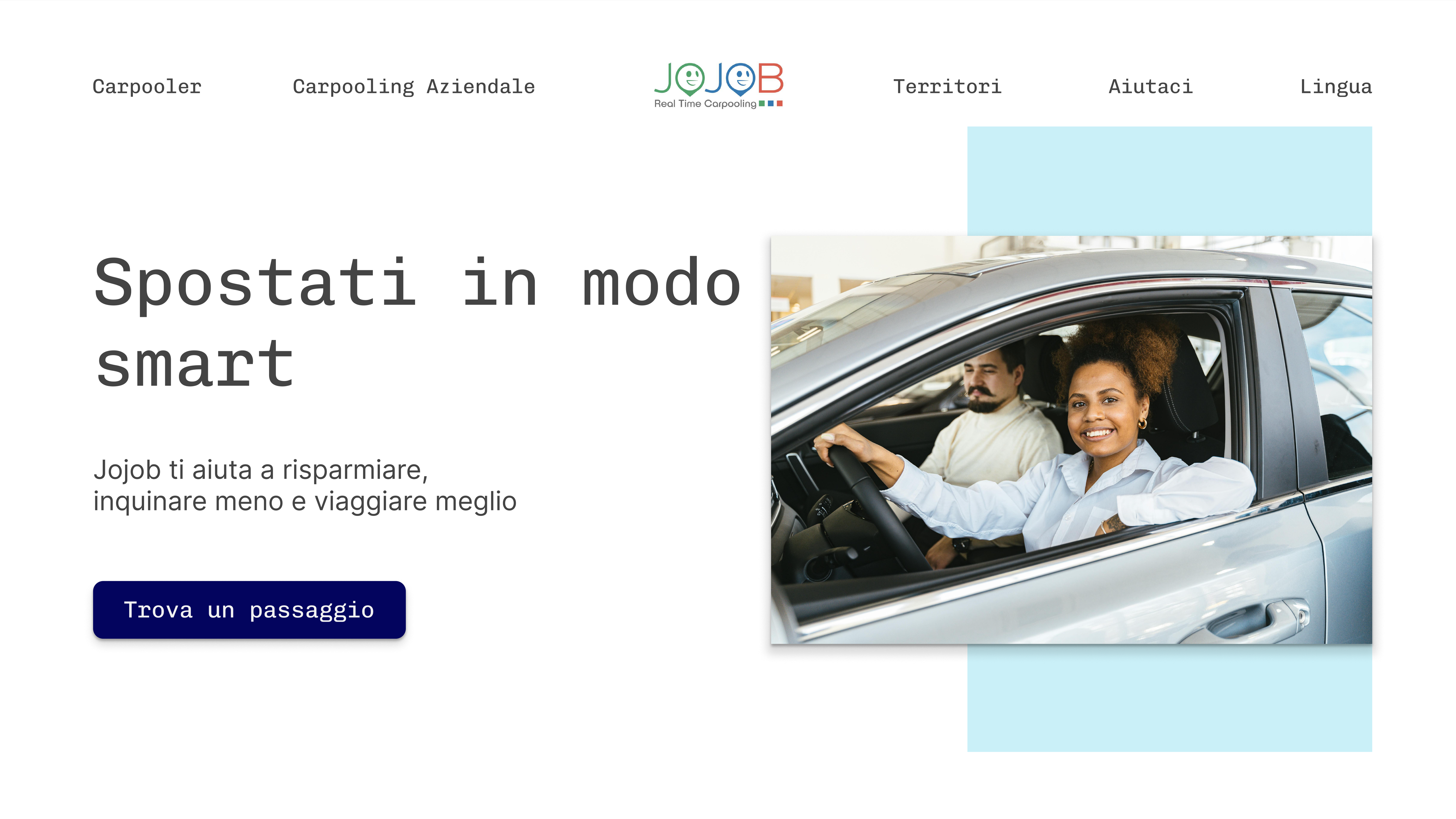 Home page di jojob un sito web di carsharing
